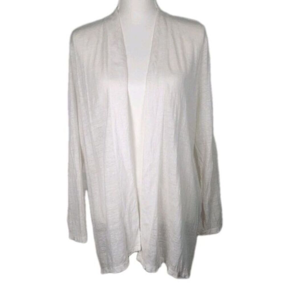 J Jill Love Linen‎ Open Cardigan White Ivory Medium P Gauzy Lagenlook 100% Linen